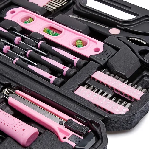 Vista 5 de Amazon Basics Kit de herramientas para el hogar con estuche de almacenamiento, 142 piezas, rosa, 13.39 x 9.25 x 2.95 pulgadas