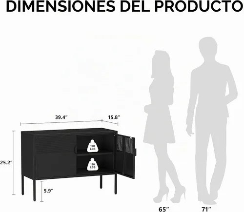 Vista 2 de COFaR Soporte de TV para televisores de hasta 75 pulgadas, consola multimedia de 40 pulgadas de largo con puertas de ventilación, centro de Negro
