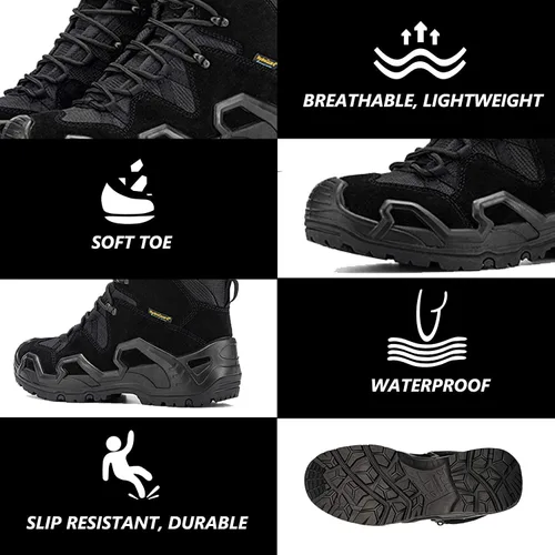 Vista 5 de RockRooster Walland KS735-KS737 - Botas de combate para hombre, suela de goma impermeable, botas de senderismo