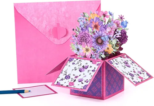Vista 3 de Giiffu - Tarjeta de felicitación 3D emergente para el día de la madre, hecha a mano, de papel, floral, para todas las ocasiones, con sobre y tarjeta