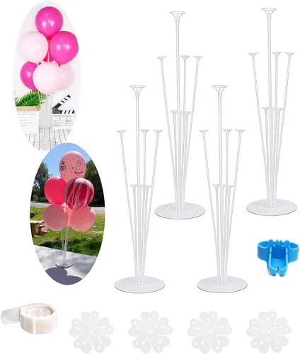Vista 9 de 2 juegos de soportes para globos de 28 pulgadas con base, kit de soporte de columna de globo transparente reutilizable para mesa, incluye pegamento