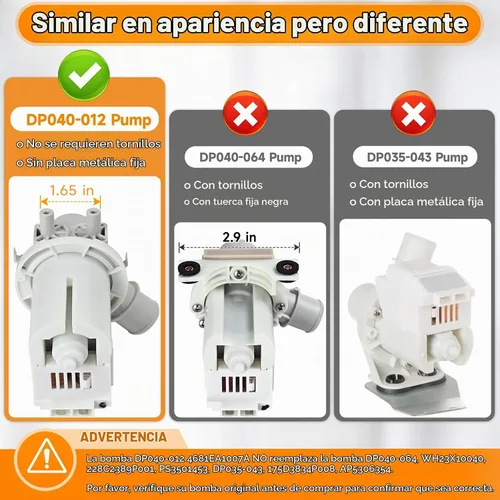Vista 5 de DP040-012 Bomba de drenaje 4681EA1007A 5859EA1004F 5859EA1004P 5859EA1004G WH23X10020 Reemplazo para bomba de drenaje de lavadora, se adapta a