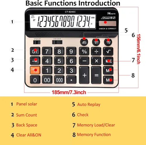 Vista 6 de Calculadora de botón grande, pantalla LCD grande Philley de 14 dígitos de control de escritorio y calculadora electrónica correcta (CT-9240C)