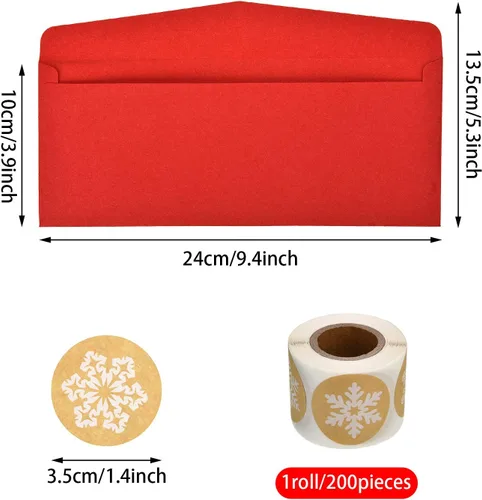 Vista 6 de 100 Piezas Sobres Número 10 Sobres para Tarjetas de Regalo con 200 Piezas Calcomanías de Copos de Nieve de Papel Kraft de Navidad Calcomanías