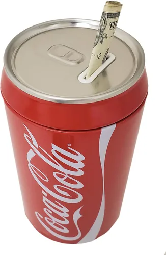 Vista 3 de The Tin Box Company Banco de latas de Coca Cola con tapa extraíble, rojo, modelo: 660227-12