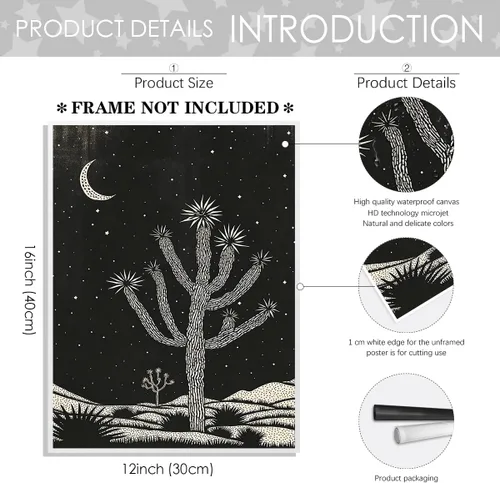Vista 2 de Yostyle Arte de pared con diseño de paisaje del desierto occidental, póster de bloque de árbol de Joshua, decoración de pared bohemia del suroeste