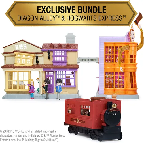 Vista 2 de Wizarding World Harry Potter, Exclusivo de Amazon Castillo de Hogwarts de Lujo y Callejón Diagon & Expreso de Hogwarts, 4 juegos en 1 con luces