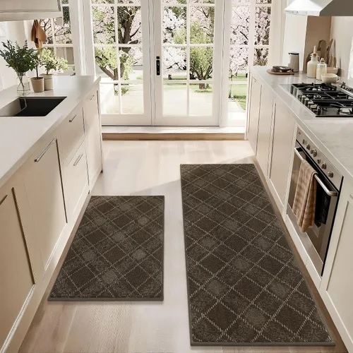 Vista 16 de COSY HOMEER Juego de alfombras y tapetes de cocina 2 piezas antideslizantes, suaves alfombras de cocina para piso absorbentes y resistentes a Gris