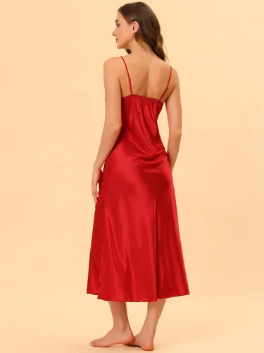 Vista 3 de cheibear Vestido de satén para mujer, pijama sedoso 2023, camisola, camisola maxi camisola