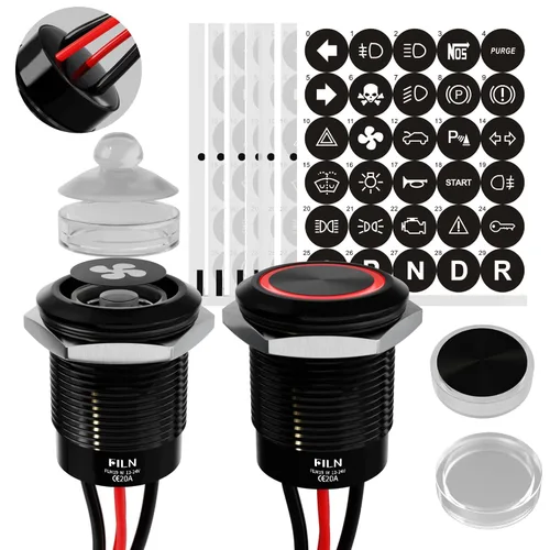 Vista 17 de 2-Pack 19mm Botón de presión de cierre LED azul, interruptor de botón marino a prueba de agua IP67 de 12V-24V y voltaje amplio de 20A con 180