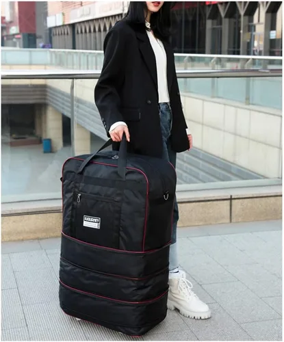 Vista 7 de Bolsa de viaje Oxford expandible extra grande con ruedas, impermeable, ligera, plegable, maleta, Azul, Equipaje extensible central rígido con ruedas