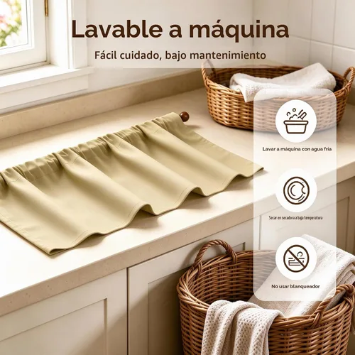 Vista 5 de Cenefa Beige Oscurecedora para Ventana, Cortina Corta con Bolsillo para Barra, Cenefa Primitiva para Sala de Estar, Baño, Guardería, Cocina, Ventana