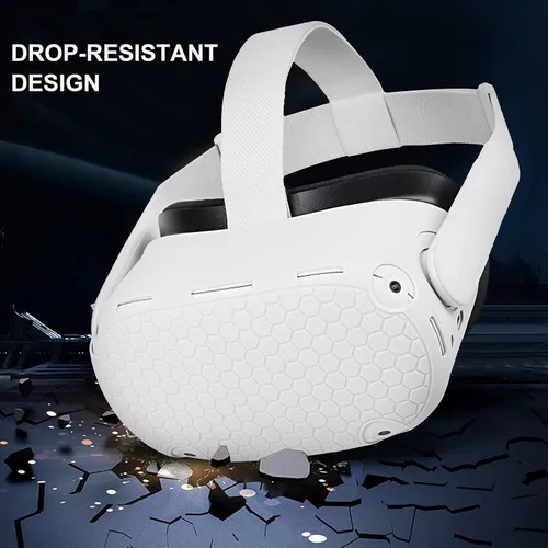 Vista 7 de Juego de funda de silicona para Oculus Quest 2, funda protectora que incluye cubierta frontal y cubierta de agarre del controlador, cubierta