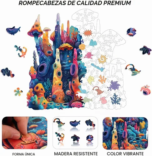 Vista 3 de Qiuenisray Rompecabezas de madera para adultos, rompecabezas de océano coral, 200 piezas, certificado FSC, hermosos rompecabezas de decoración
