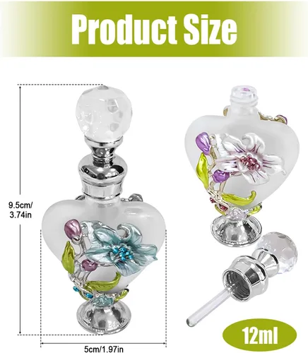 Vista 3 de Botella de perfume de cristal de flor vacía recargable, botella de aceite esencial, botella de perfume de cristal decorativo, 0.3 fl oz