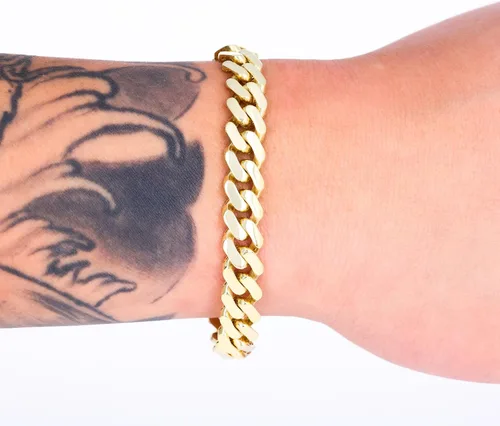 Vista 5 de Nuragold 10k Oro Amarillo Real Royal Monaco 9mm Pulsera de Eslabones Cubanos de Miami (6"-9") Joyería Italiana para Hombres y Mujeres