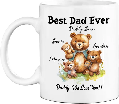 Vista 24 de Taza de café personalizada con nombre y año, taza de cerámica blanca personalizada para bebé, regalo único de taza de café con anuncio de embarazo