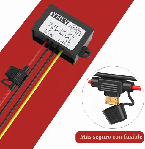Vista 4 de Convertidor Vonverter de 12 V CC a 24 V CC 5 A 120 W, 12 a 24 V convertidor elevador con fusible impermeable y bloque de terminales de cable