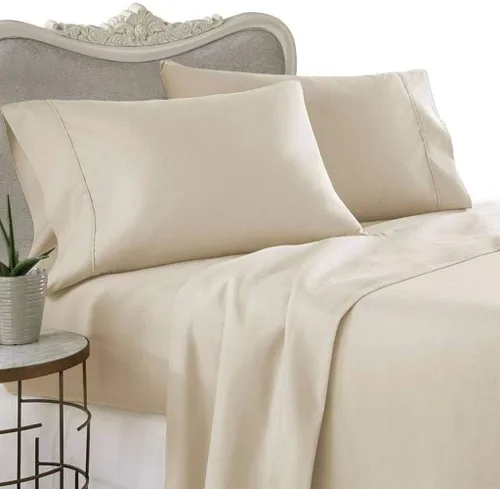 Vista 18 de Ropa de cama de algodón egipcio Satén Solid Patrón 1000 hilos 6 pcs hoja de cama Set 100% algodón egipcio de clase alta, sólido, 15 inches Deep Beige
