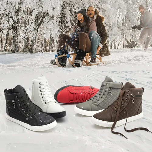 Vista 2 de hash bubbie Women's High top Sneakers Lace up PU Leather Fashion Shoes Black Boots Fuzzy Ankle Booties with Zipper