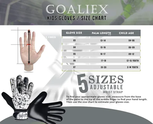 Vista 7 de Guantes de portero de fútbol, guantes de portero de fútbol para niños, niños y jóvenes, niños con doble muñeca de 4 mm y palma de súper agarre