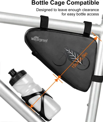 Vista 7 de NDakter Bolsa de almacenamiento para cuadro de bicicleta, bolsa triangular impermeable de 2L para bicicletas, paquete de ciclismo para teléfono