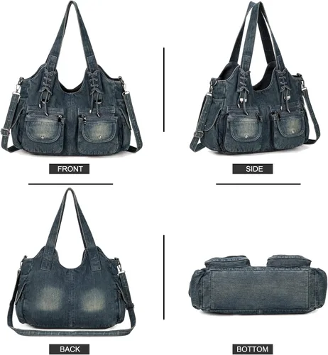 Vista 3 de Casual lavado Denim Hombro Bolsos Top Handle Señora Hobo Bolsas Mujeres Monederos y bolsos