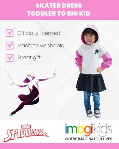 Vista 3 de Marvel Spider-Man Spider-Gwen Ghost Spider - Vestido de patinadora de forro polar para niñas pequeñas y grandes