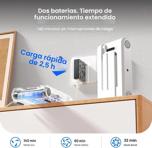 Vista 3 de Klarpul Aspiradora inalámbrica, 2 baterías, 140 minutos de tiempo de funcionamiento, 600 W, 50 Kpa, aspiradora inalámbrica, aspiradora de pie