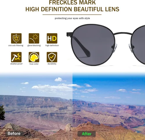 Vista 6 de Freckles Mark Gafas de sol redondas estilo hipster de los años 60 retro estilo vintage de Lennon