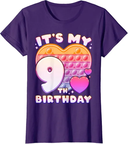 Vista 9 de Pop-it Birthday Girl 9 años de edad, Push it Pop Fidget Bubble Camiseta, Negro