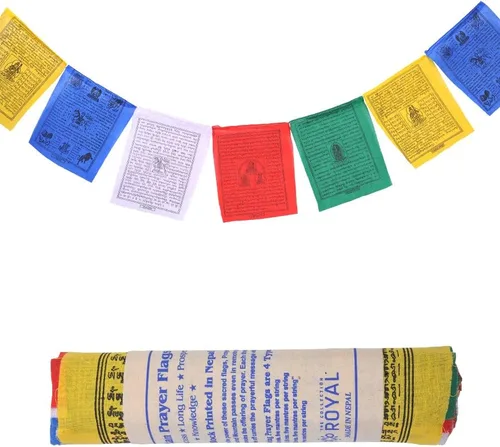 Vista 7 de Banderas tibetanas de oración al aire libre, zen, colorido cartel budista, chakras, geometría sagrada, caballo de viento hecho en Nepal, mantras
