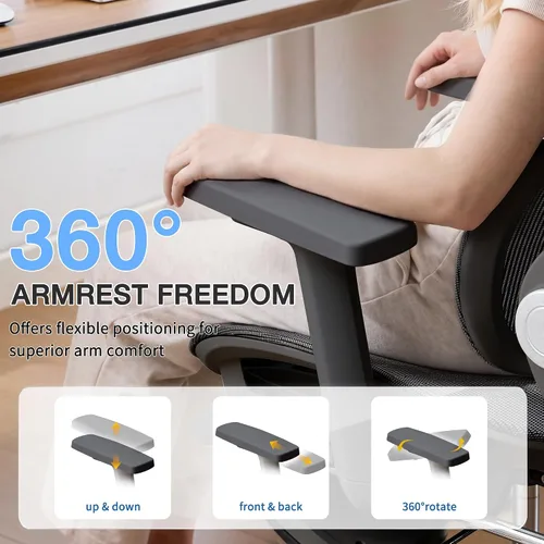 Vista 8 de Ergonomic Mesh Office Chair with 2-Zone Lumbar Support and Footrest,Black Negro