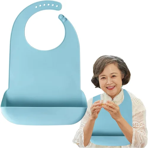Vista 2 de Baberos de silicona para adultos, baberos ajustables y lavables para hombres y mujeres mayores, impermeables para ancianos con atrapador de migas
