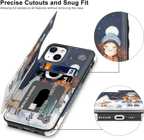 Vista 3 de LETO Funda tipo cartera para iPhone 15+ Plus, con función atril de piel con tapa, diseños de moda, tarjetero de crédito, funda protectora