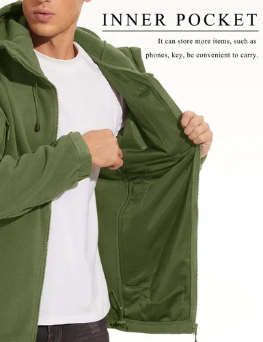 Vista 7 de CRYSULLY Chaqueta con capucha de forro polar táctica militar para hombre, chaqueta de caza, chaqueta de invierno, chaqueta cortavientos, chaqueta