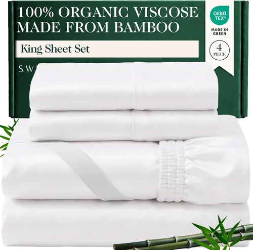 Vista 13 de Juego de sábanas de bambú viscosa 100% cultivada orgánicamente, 3 piezas, marfil Marfil (100% viscosa orgánica hecha de bambú)