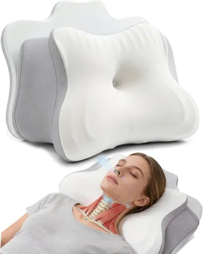 Vista 3 de Almohada cervical para dolor de cuello y personas que duermen de lado, almohada ergonómica patentada de espuma viscoelástica para dormir de espalda
