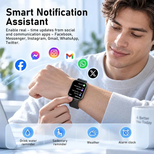Vista 3 de Smart Watch with Call/Dial, Bluetooth Call, 1.75" HD Fitness Tracker, Black Black 1.75