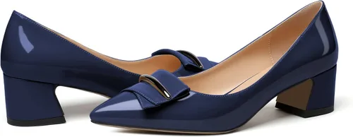 Vista 7 de YODEKS Zapatos de tacón grueso para mujer, tacón de bloque bajo, punta puntiaguda, zapatos de tacón para el trabajo, casual, vida diaria, fiesta