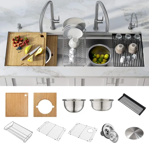 Vista 23 de KRAUS Kore KWU1101-17-PGM - Fregadero de cocina con estación de trabajo de 17 pulgadas con cuenco individual en PVD, de acero inoxidable de calibre
