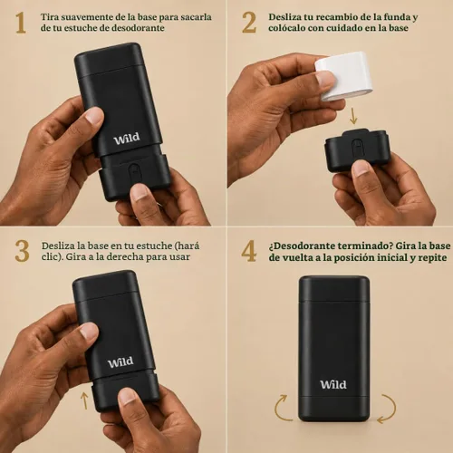 Vista 6 de Wild - Kit de iniciación de desodorante natural sin aluminio, funda negra recargable, ingredientes naturales y protección contra olores las 24