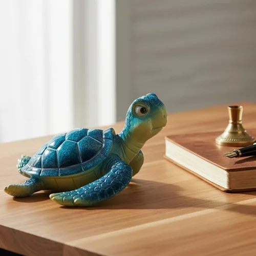 Vista 6 de Estatua de tortuga marina de 6 pulgadas, decoración de tortuga de resina azul para el hogar, figura de yoga y meditación, escultura de animales Blue1