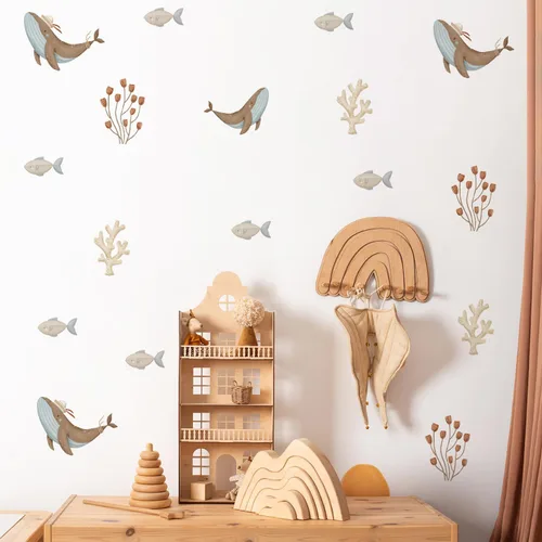 Vista 9 de Calcomanías de pared Under The Sea para despegar y pegar, calcomanías de pared de vinilo con peces oceánicos para dormitorio de niños, sala de Pez