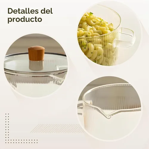 Vista 3 de Juego de 2 cacerolas de vidrio de borosilicato transparente, resistentes a altas temperaturas, apto para estufa, microondas y lavavajillas, incluye