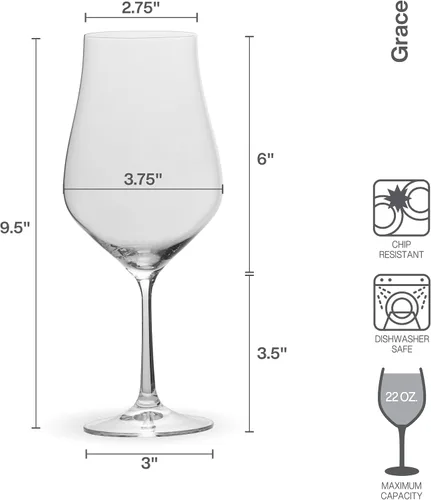 Vista 3 de Mikasa Grace - Juego de 4 copas de vino tinto burdeos, 22 onzas