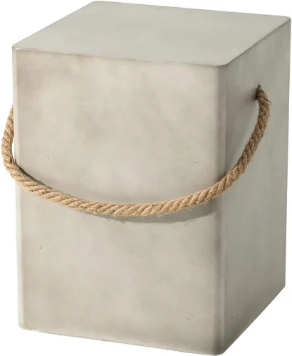 Vista 9 de HOMPUS Mesa auxiliar redonda para exteriores, mesa auxiliar moderna de concreto con mango de cuerda, mesa auxiliar de tambor de patio, decoración