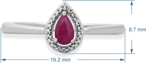 Vista 2 de Jewelili Anillo de compromiso de plata de ley de 0.197 x 0.118in con rubí de corte de pera y diamante redondo blanco natural
