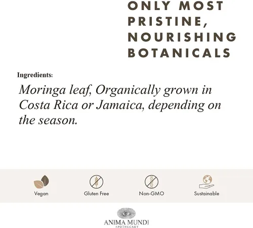 Vista 5 de Anima Mundi Apothecary Polvo de hoja de Moringa – Superalimento orgánico puro de la selva tropical – Suplemento de apoyo energético, polvo verde