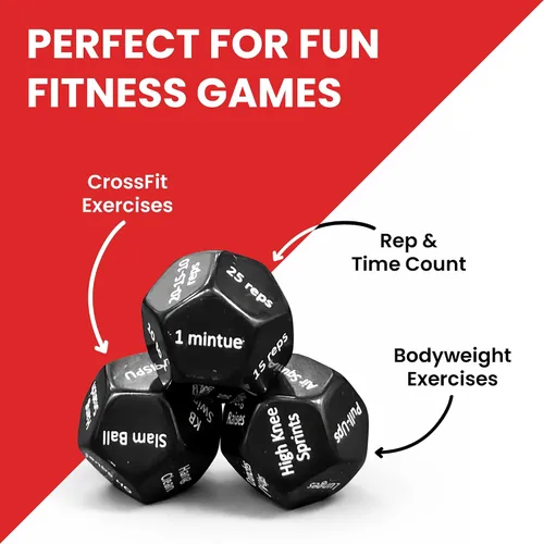 Vista 3 de Rubberbanditz - Dados de fitness para ejercicio y entrenamientos Tres atractivos dados de entrenamiento de cuerpo completo de 12 lados Ideal